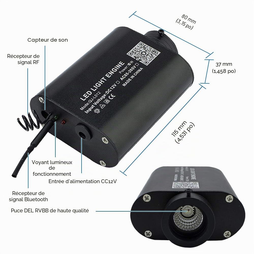 Kit d’éclairage fibre optique pour décoration du plafond, LED RGBW 16 W, effet étoile dans le ciel, avec télécommande 20 touches et mode musical, 150pcs*0.03in*6.5ft 12.0volts
