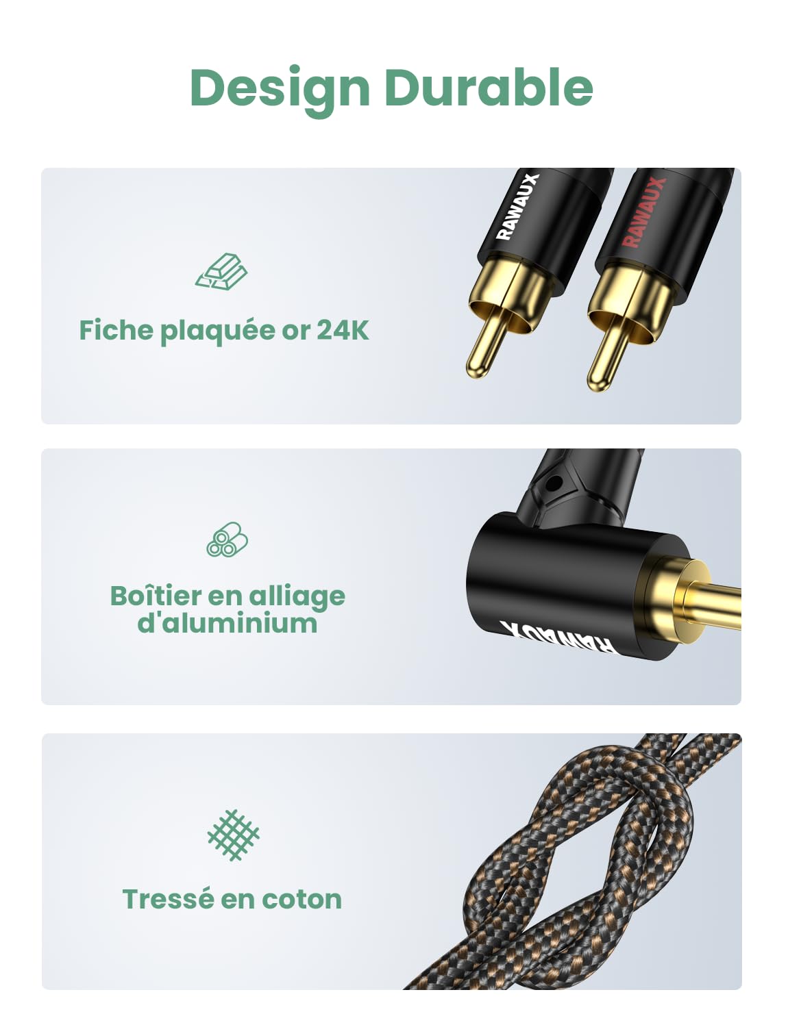 Câble RCA Jack Audio Stéréo 1M 90 Degrés 3.5mm vers 2RCA Mâle Câble Adaptateur Audio 2RCA Auxiliaire pour TV, Smartphone, Tablette, Home Cinéma, Amplificateur (2 RCA à 3.5 - Noir)