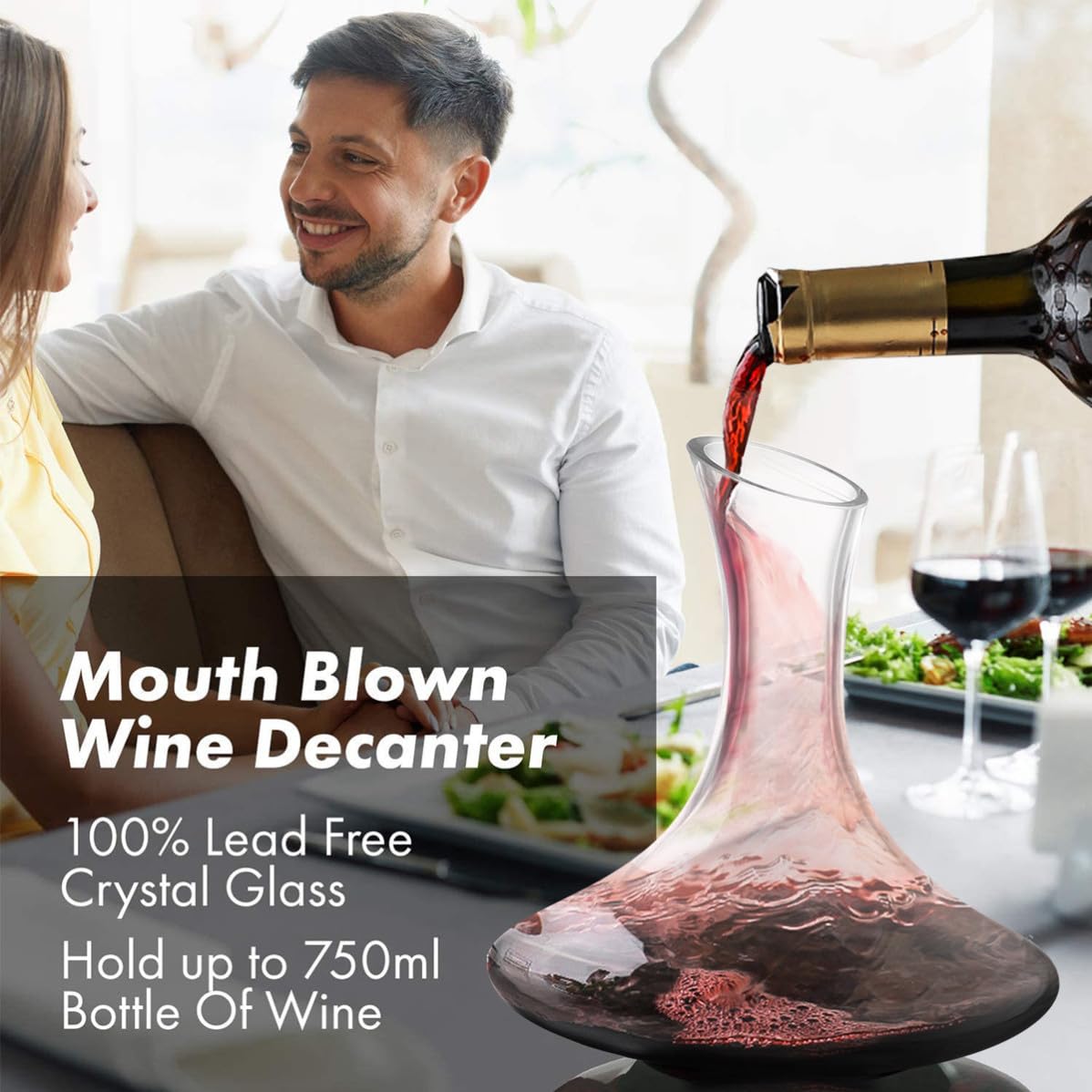 VANZACK Decantador de Vidrio para Bar, Mejora el Gusto del Vino y Adorno Elegante, 1 Pieza para Servir y Disfrutar en Casa