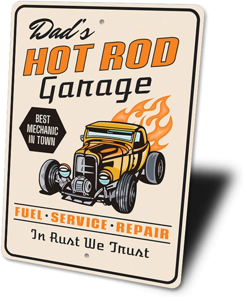 Hot Rod Garage Sign, Best Mechanic in Town Sign, Garage Aluminum Sign - 10" x 14"