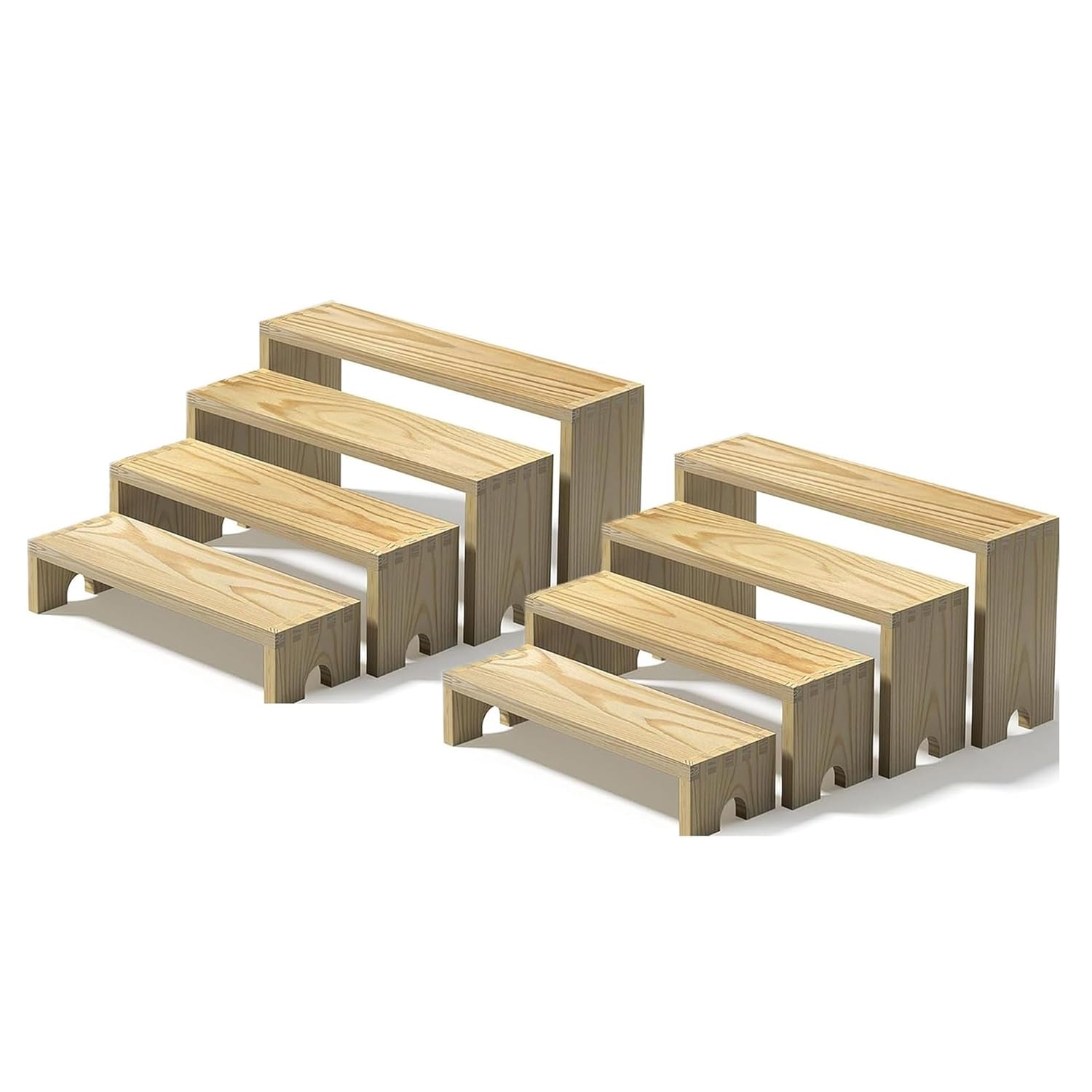 Photo 1 of 2 Set Large Wooden Tiered Riser Stand for Vendor Booth Events Stackable Cupcake and Dessert Display Farmhouse Decor Table Set Vendor Booth Display Items, Food Display Risers for Party 8PCS (Natural Wood)