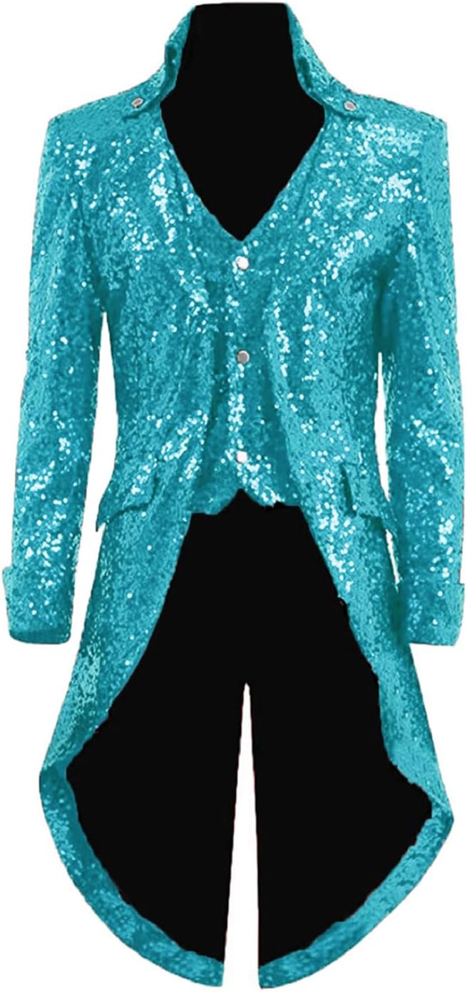 Mens Sequins Tailcoat Jacket Shiny Victorian Mardi Gras Costumes Bling Frock Blazer Circus Coat