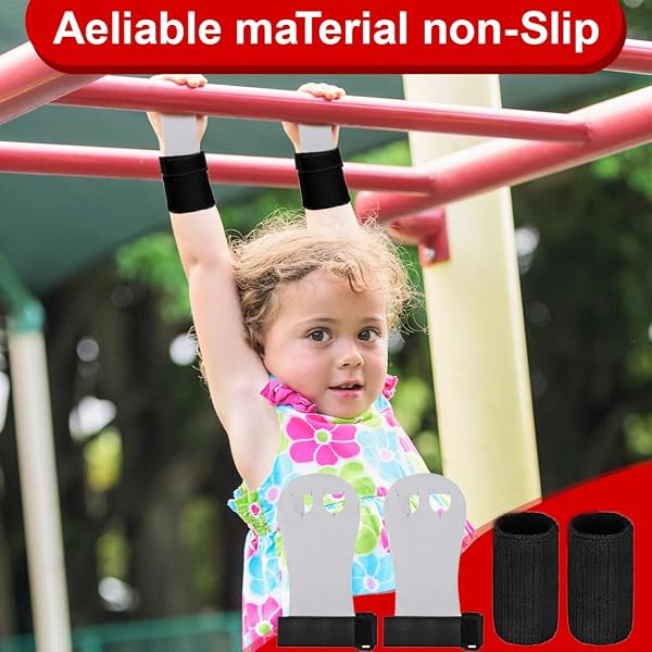1 Paio Prese per Mani Ginnastica Bambini in Pelle Vera, Manopole Allenamento per Bambini con Taglia M, Prese per Barre Parallele e Attrezzi (Bianco e Nero) - 4
