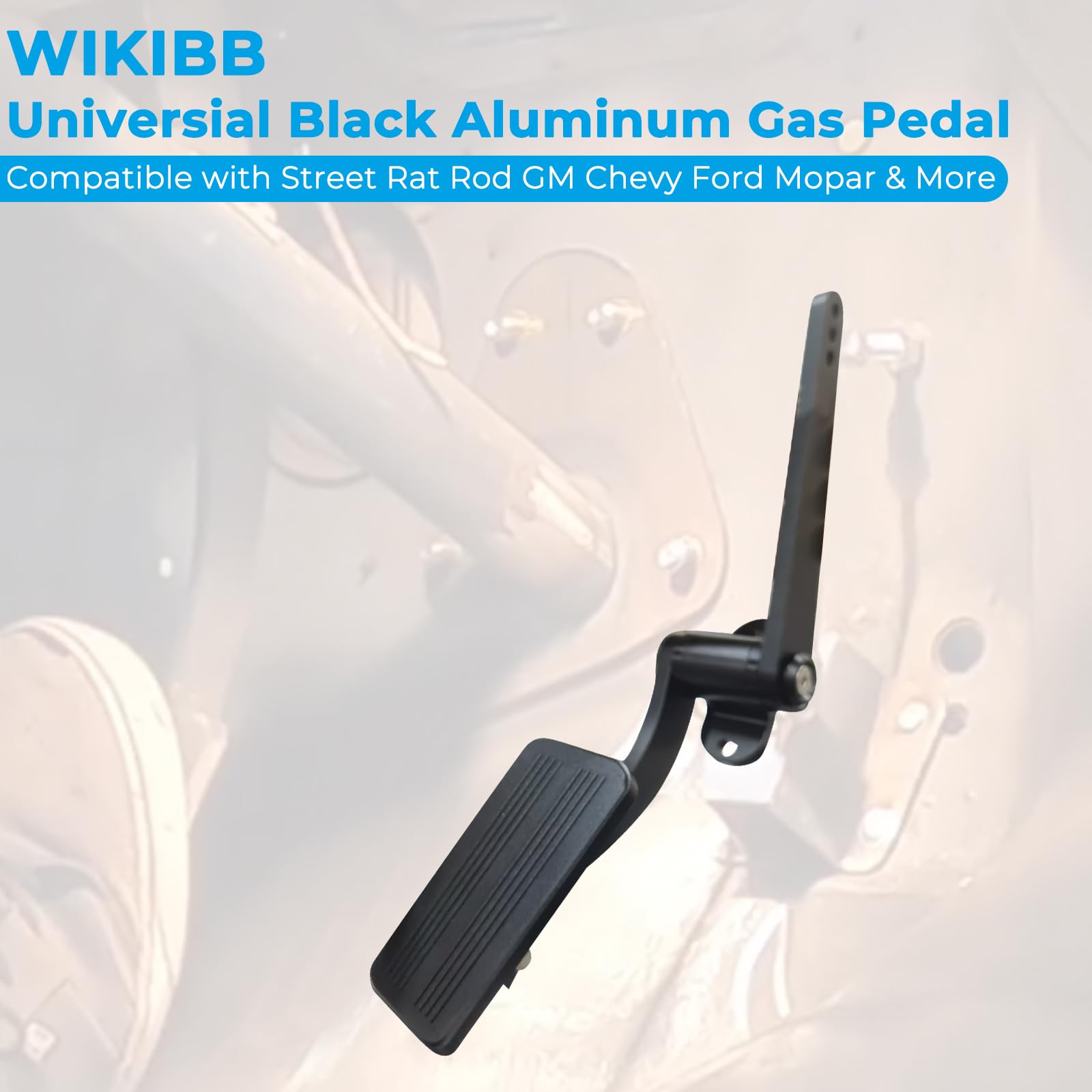 WIKIBB Universal Black Aluminum Gas Pedal Accelerator Throttle Firewall Mounting Bracket Compatible with Street Rat Rod GM Chevy Ford Mopar