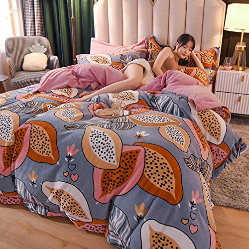 4 Piece Bedding Set,High-end Brocade Velvet Milk Velvet Four-Piece Baby Velvet French Coral Quilt Cover Bed Flannel Winter-Youth_2.0m Bed