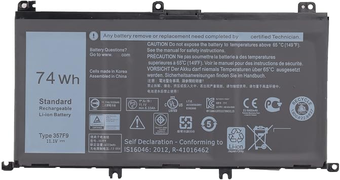 11.1V 74Wh 357F9 Replacement Laptop Battery for Dell Inspiron 7000 7559 7557 7566 7567 5576 INS15PD-1548B INS15PD-1748B INS15PD-1848B