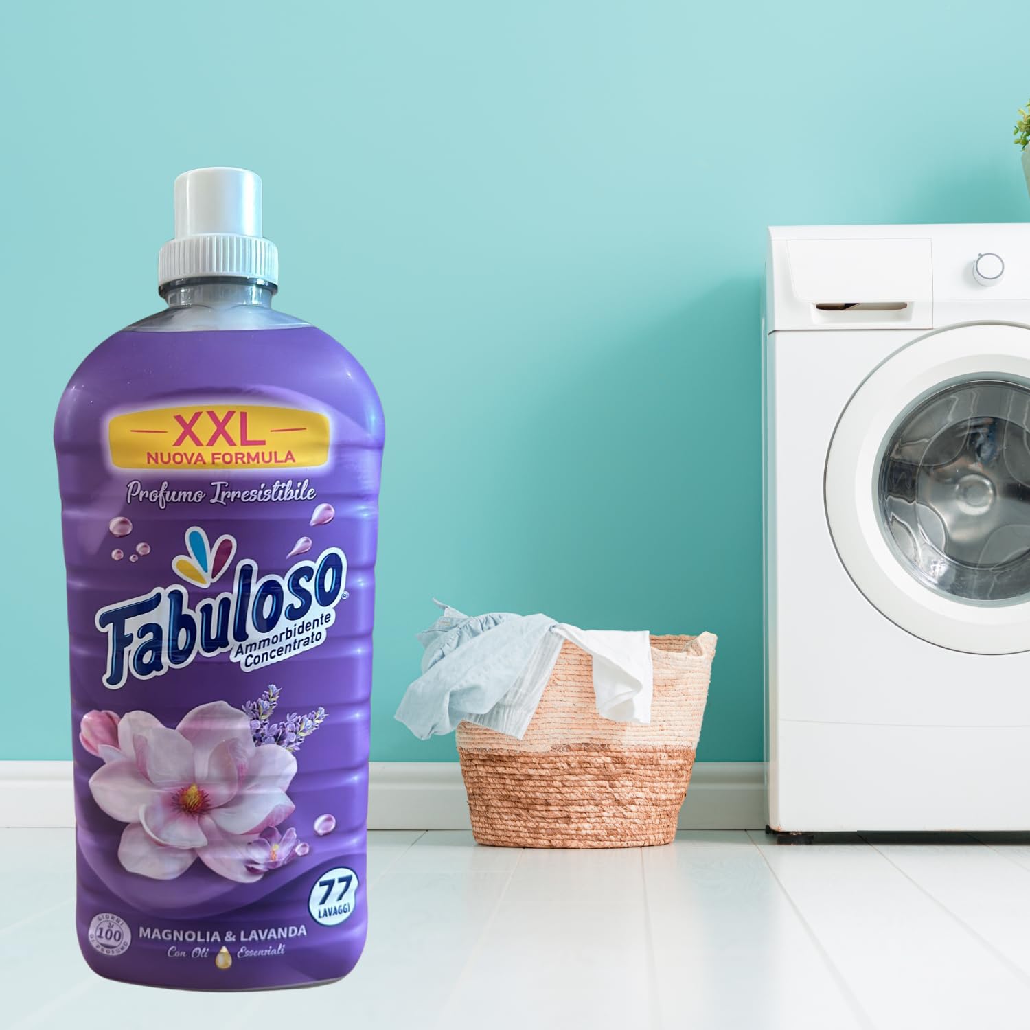 Ammorbidente Concentrato Magnolia e Lavanda XXL – 77 Lavaggi – 1.7L kit con Spugna Brandizzata SPESA & RISPARMIO Inclusa – Variazioni 4/8/12 Pezzi (4)