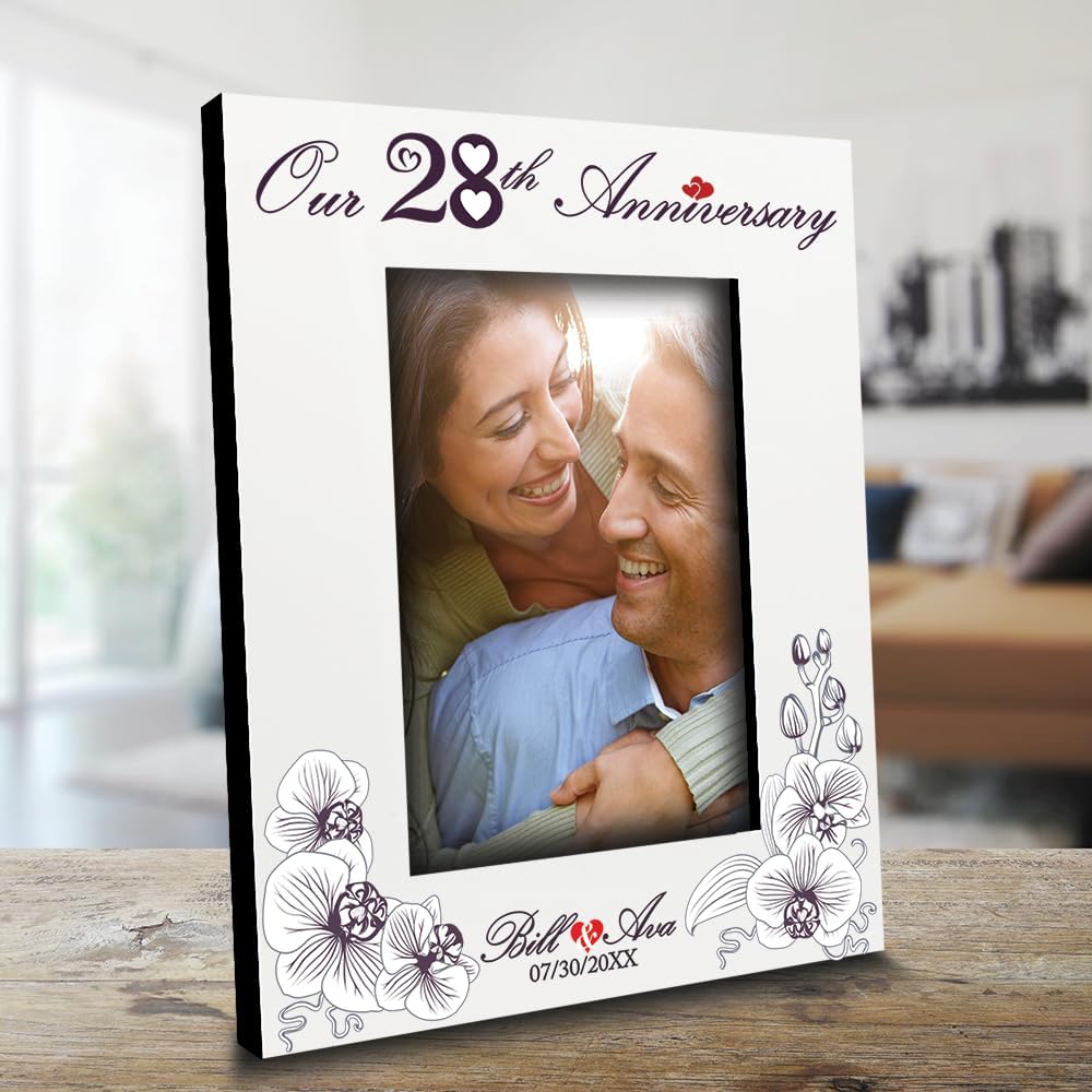 BELLA BUSTA-Personalize 28 Years Anniversary-Contemporary/Modern Gift Orchid Theme Design for 28th Anniversary-UV Print Picture Frame-Anniversary for couple(5x7 Vertical)