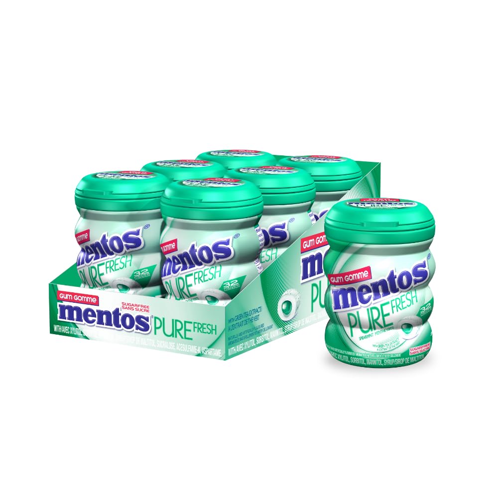 Mentos Pure Fresh - Spearmint Flavour - Pack of 6 bottles (192 pieces) - Sugar-free Gum