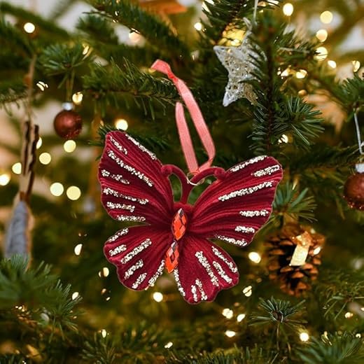 Christmas Bows Glittering Butterfly Hanging Ornament Xmas Bowknot Crafts for Holiday Wedding Party Wreath Garland Tree Decor 1Pc