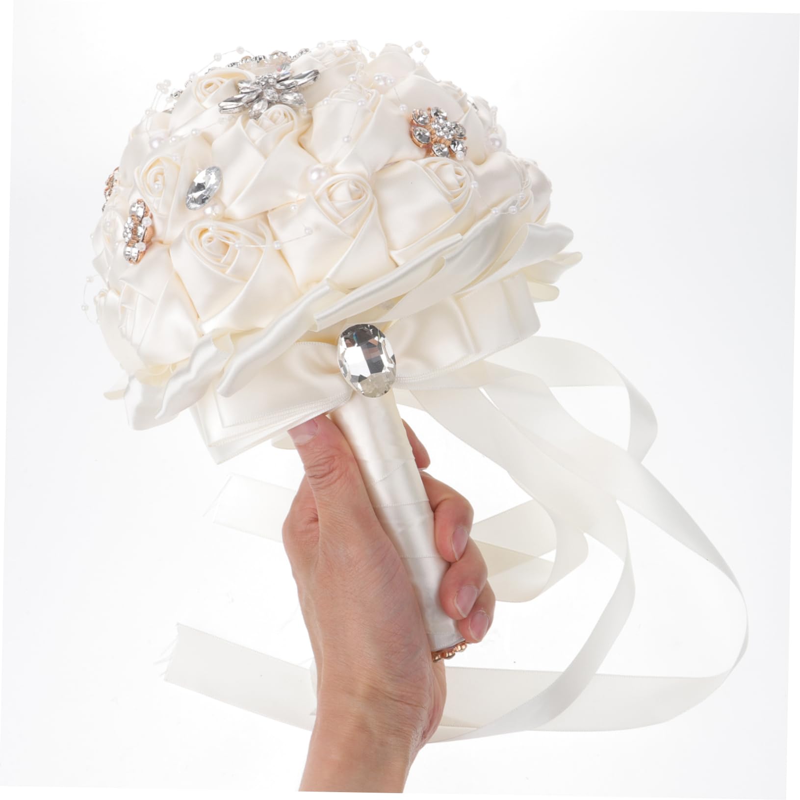 Abaodam Brautstrauß mit Schleife, 1 Stück, Dekorativ für Hochzeit | Ribbon mit Strass, Lebendig Wirkende Optik, für Braut und Familie, Geeignet für Wohnzimmer