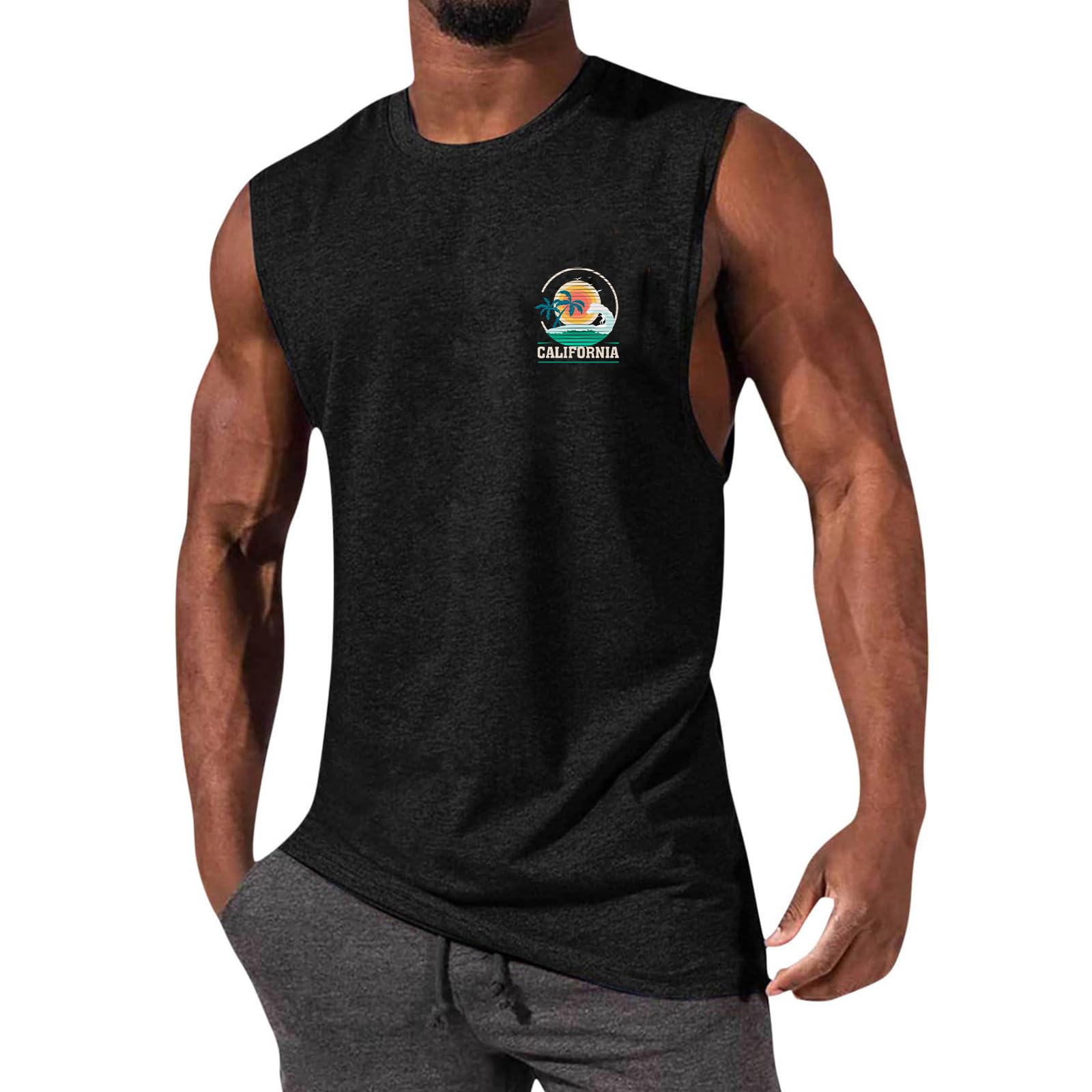 Glsayzu Men's Black Casual Tank Tops Summer Beach Sleeveless Shirt Muscle Tee Basic T-Shirts Loose Fit (,Xxl)