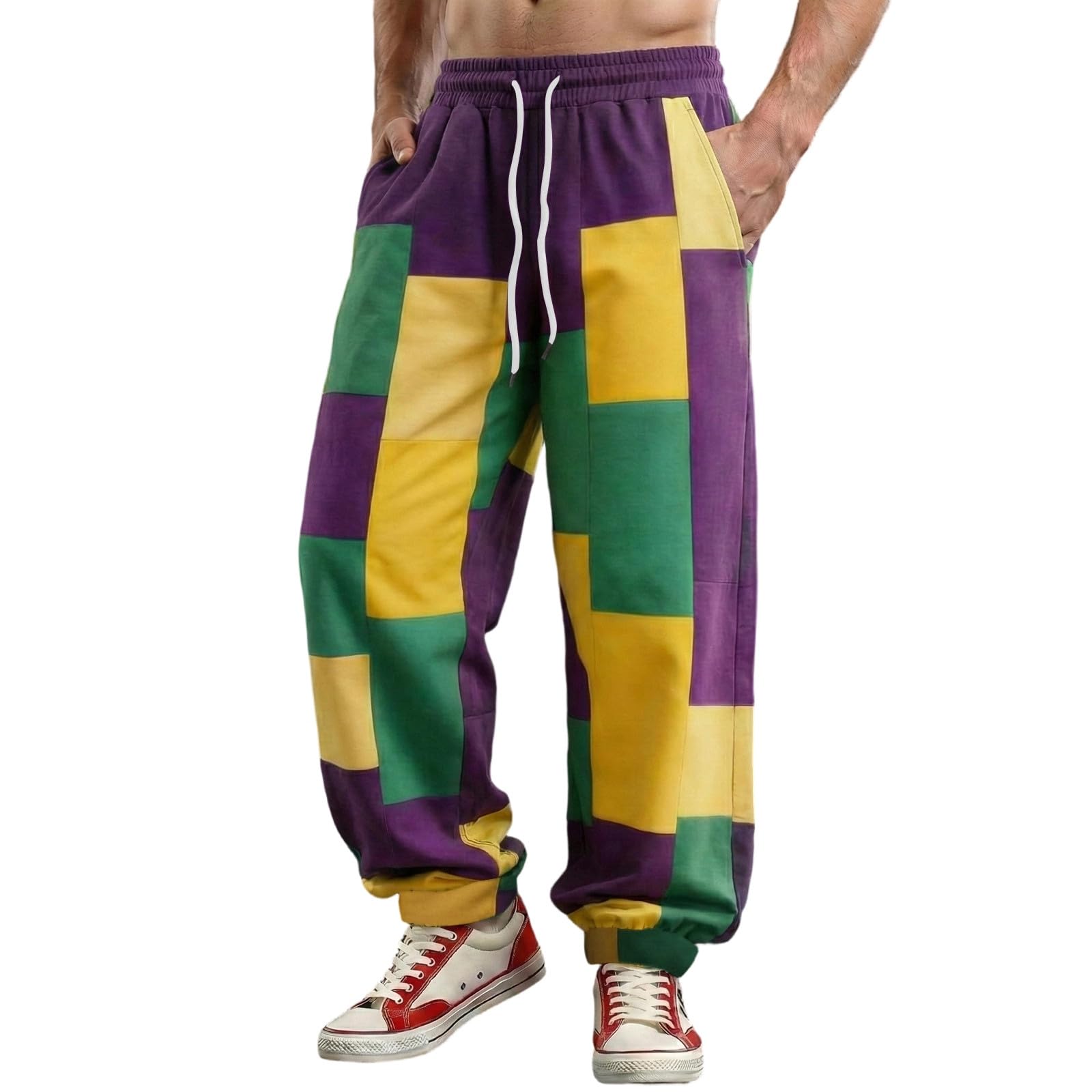 Générique Men's Harem Pants Clown Costume Carnival Clown Trousers Lapel Pattern Elastic Waist Casual Jogging Bottoms Pyjama Bottoms Baggy Pants, purple, L