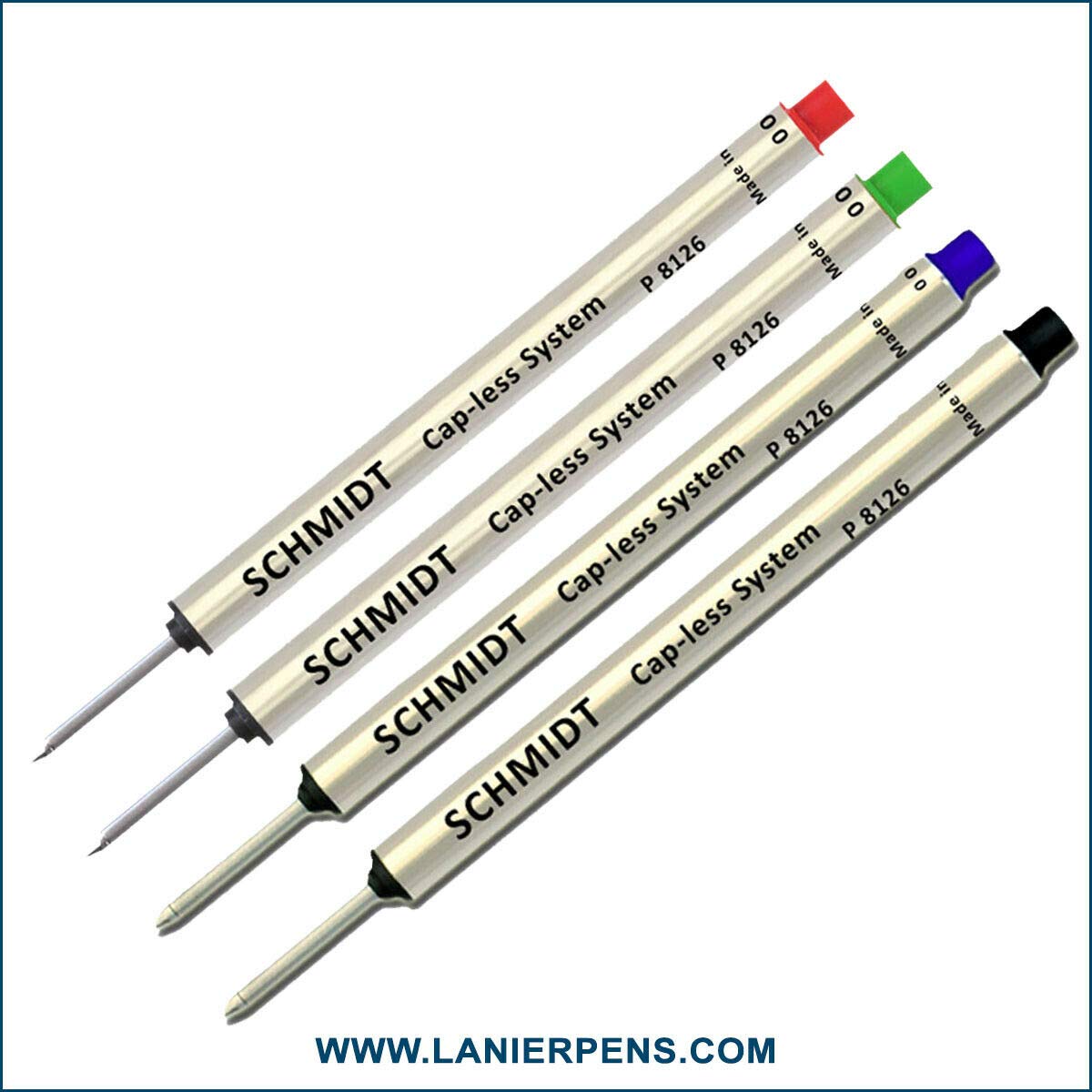 Schmidt P8126 - Recambio para bolígrafo de punta fina (4 unidades), color verde, rojo, negro y azul