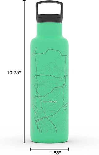 Miniatura 698 de Well Told Botella de agua aislada con mapa Chicago Illinois, grabado de acero inoxidable (21 onzas, gris muelle) botella aislada de mapa