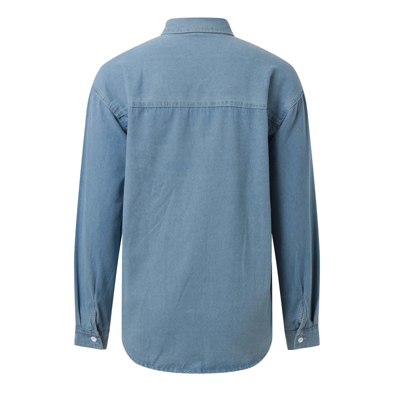 Chemise en jean pour femme - Chemise western - Tunique - Manches longues - Boutonnée - Hauts pour femme - Décontracté et élégant - Chemise en jean - Chemise en jean - Chemise en denim