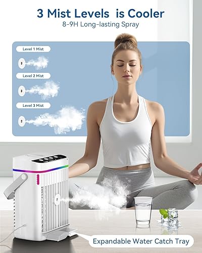 Miniatura 4 de Aire acondicionado portátil, mini aire acondicionado portátil de 42.3 fl oz, ventilador de refrigeración de aire con 3 velocidades y temporizador de