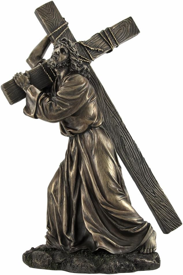 Jesus on the Way to Calvary Bronze Finished Statue - 12 Inches Tall - Cold Cast Resin with Hand-Painted Accents - a Profound Religious Sculpture for Christian Devotion