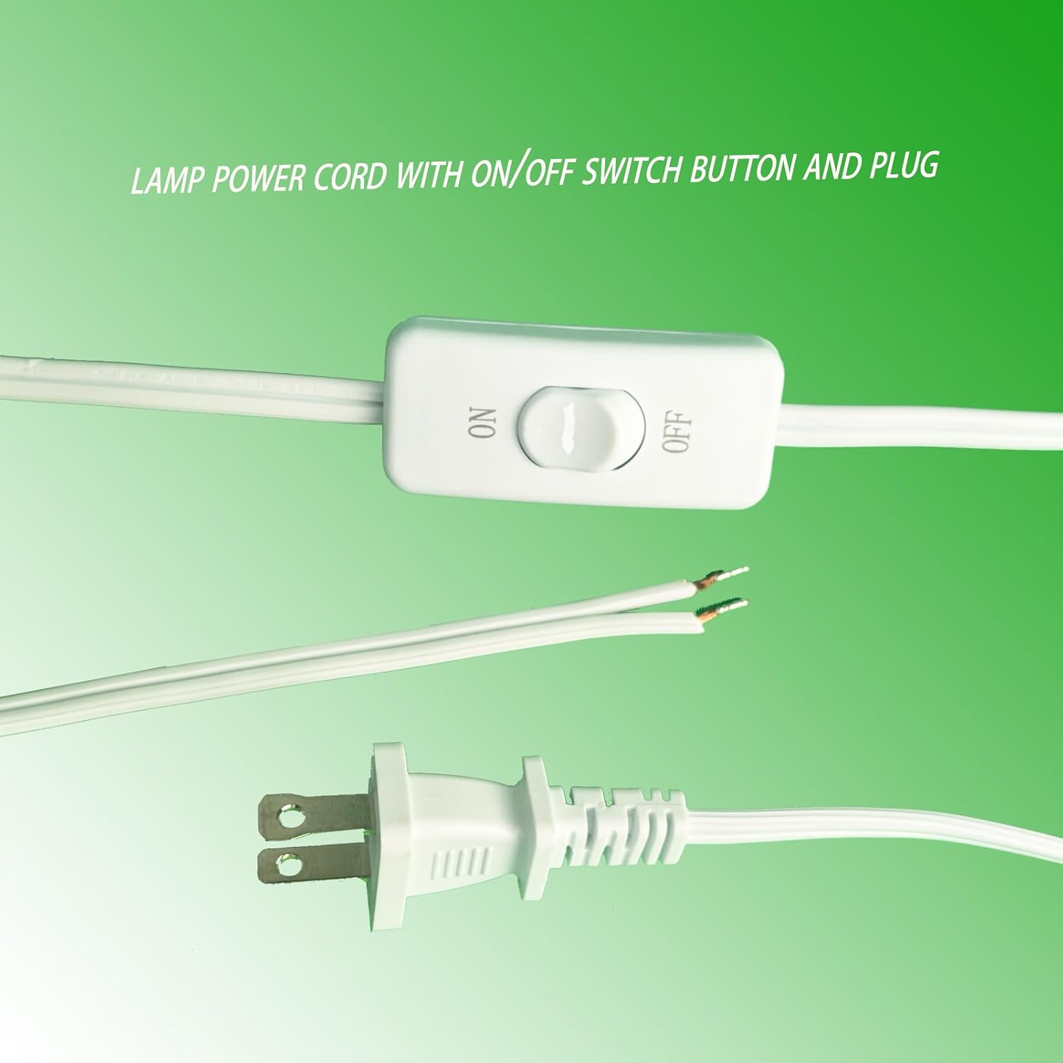 6 ft /1.9M White Lamp Cord with Switch,1 Pack 2 Prong 18AWG Light Power Cord with 3A On/Off Switch,Pure Copper Wiring Tail Stripped (6FTwhite)