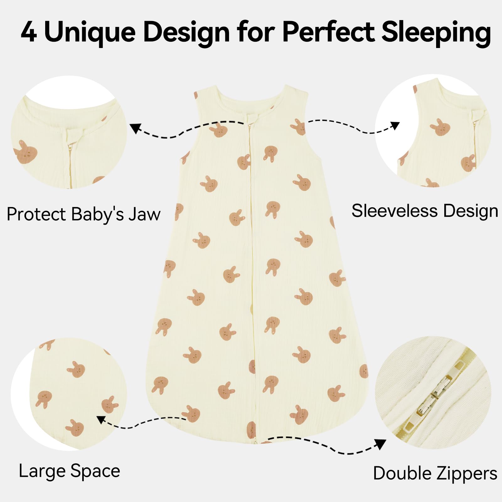 Hovershoes Baby Sleeping Bag 1.0 Tog for Newborn Infant Boys Girls Sleep Sack Wearable Blanket Cotton Unisex Toddler Sleep Bag with 2-Way Zipper for 0-12 Months - Ideal for 20-24C Temperatures - Image 4