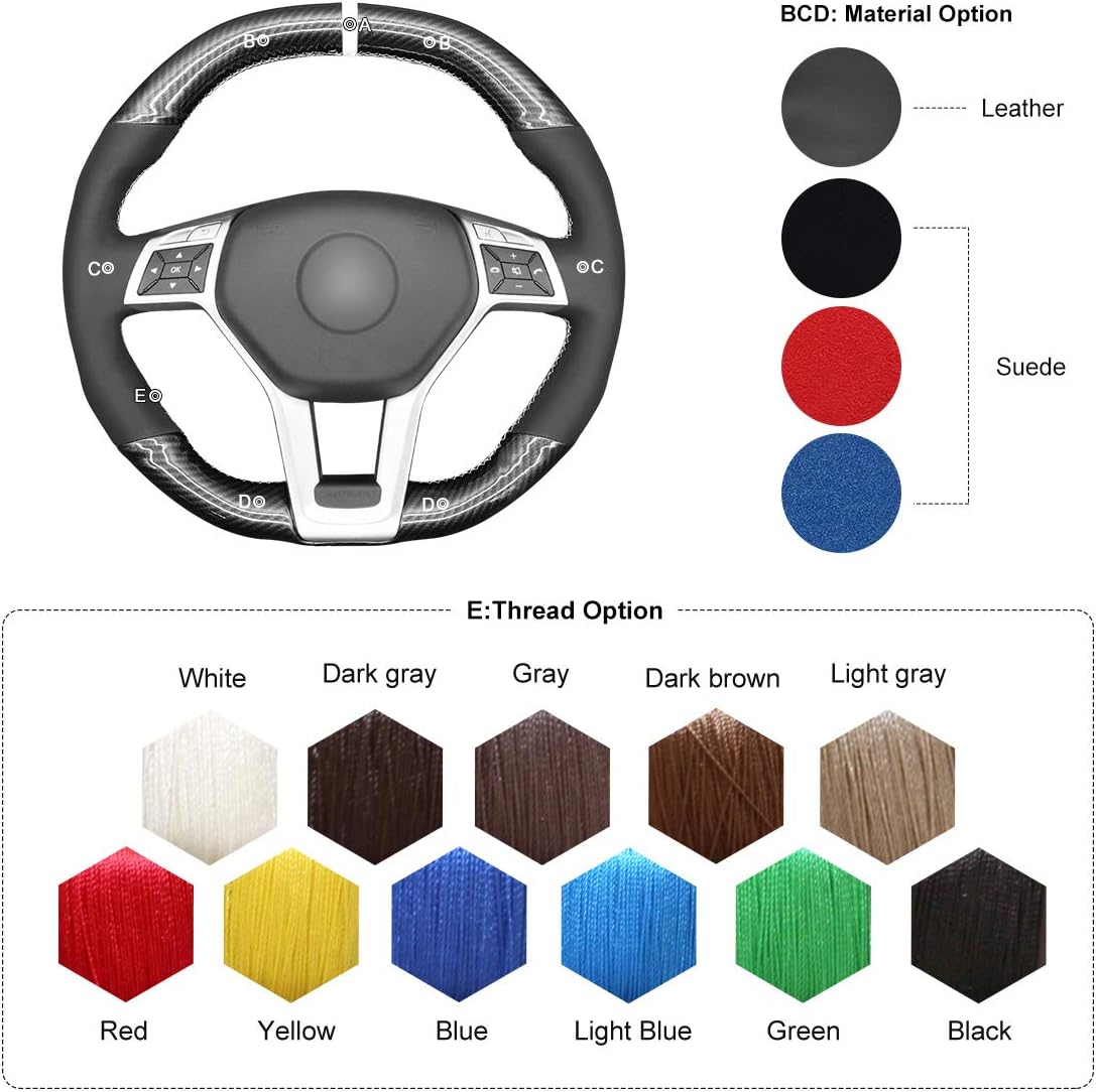MEWANT Car Steering Wheel Cover PU Carbon Fiber & Suede Steering Wheel Wrap for Mercedes Benz AMG C63 W204 /AMG CLA 45 C117/ CLS 63 AMG C218/CLS 63 AMG S-Model C218/E 63 AMG W212