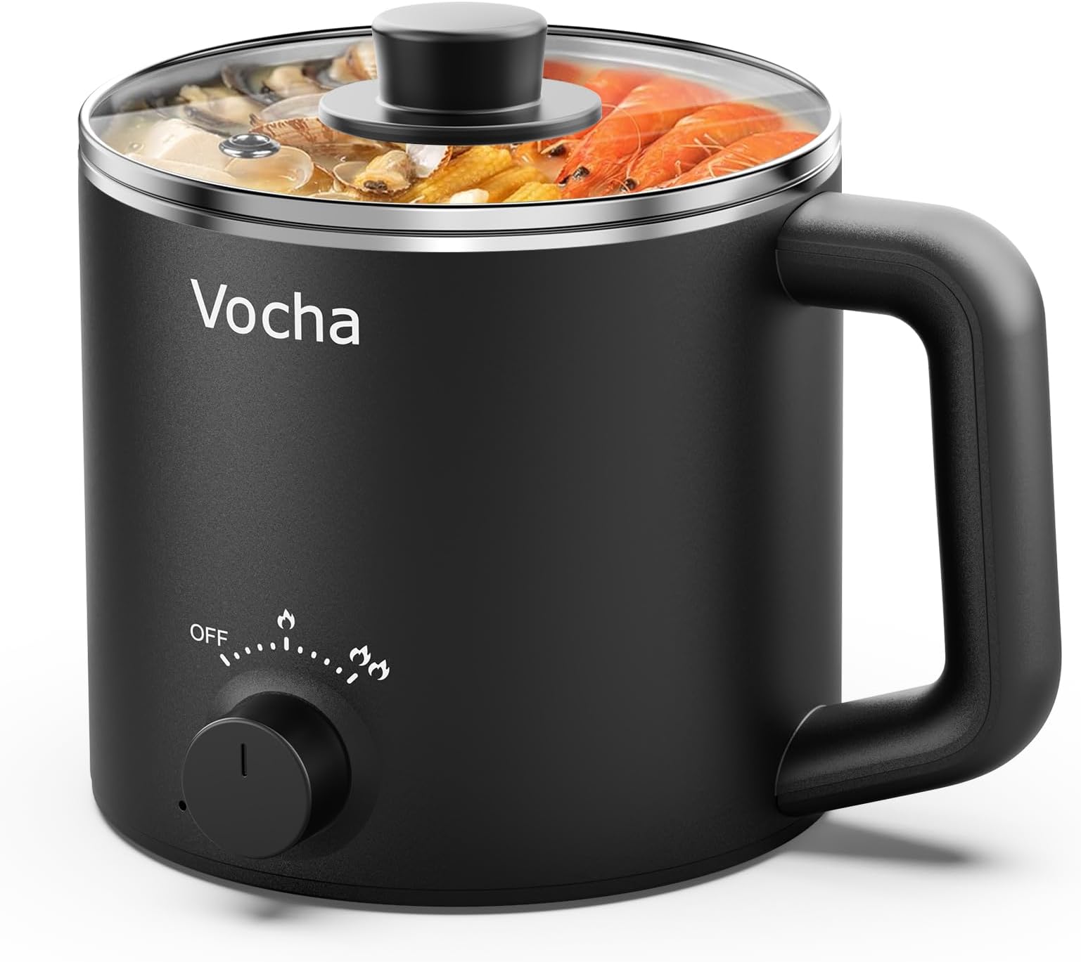 Vocha Electric Hot Pot,1.6L Rapid Noodles Cooker,Multi-Functional Mini Stock Pot Non-Stick for Soup, Ramen, Pasta, Oatmeal, Egg, with Over-Heating Protection, Boil Dry Protection, Dual Power - Black