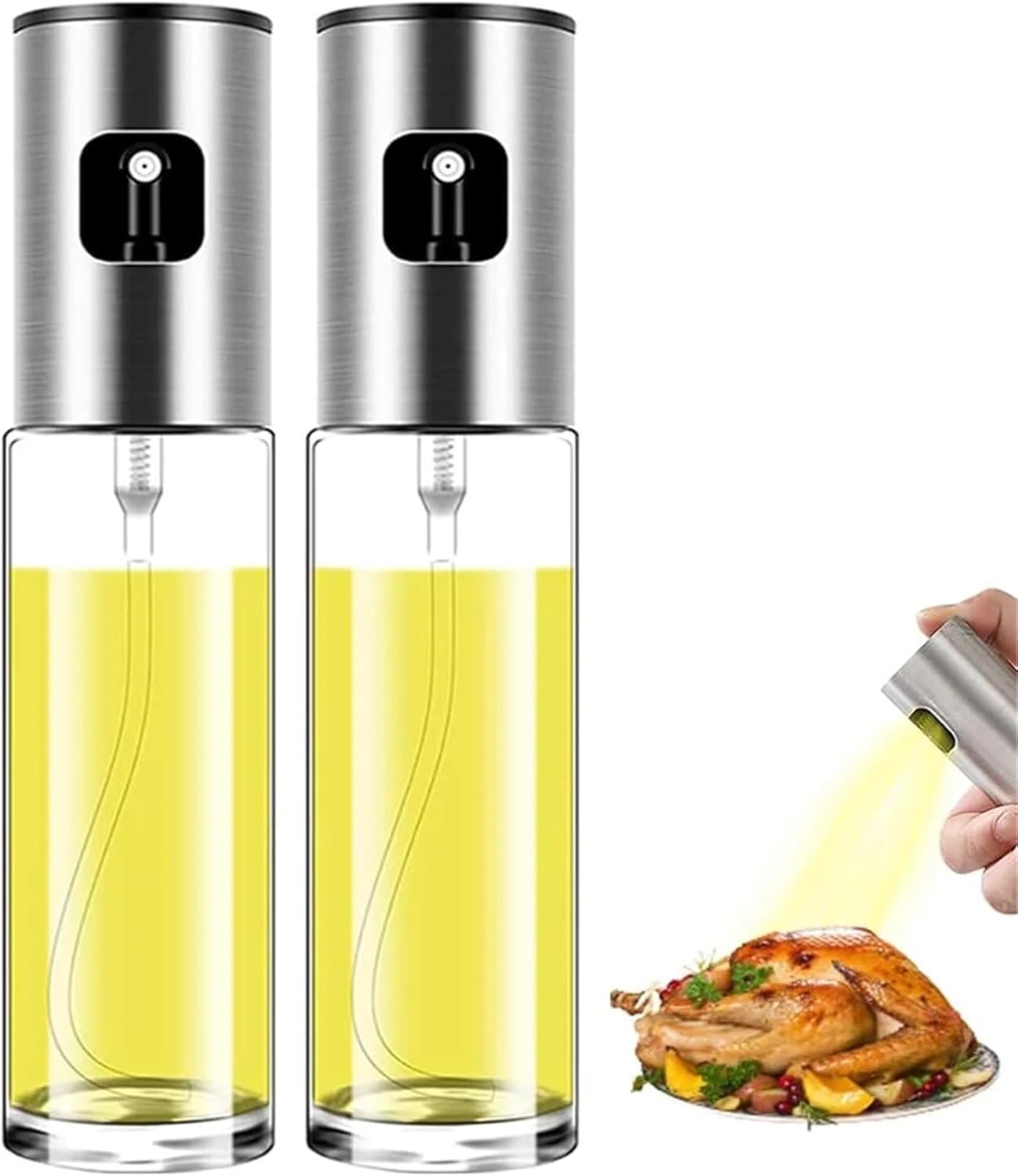 Oil Spray Bottle, Glass Oil Sprayer For Cooking Spray Mister For Salad BBQ Kitchen Baking Empty Vinegar Bottle,for Salad Making, Baking(2 pcs)
