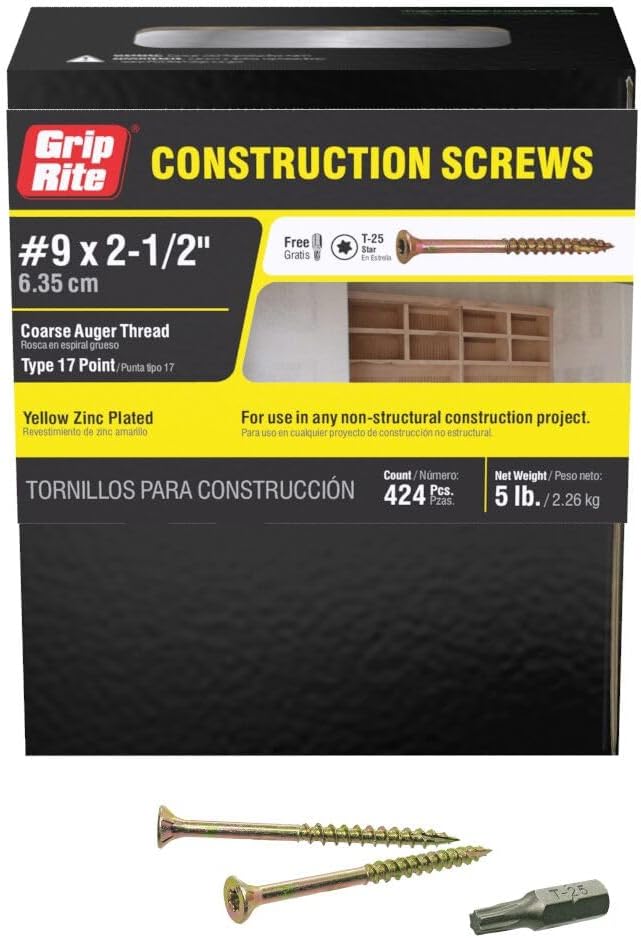 Grip Rite Prime Guard 212GCS5 T25 Star Drive Construction Screws with Type 17 Tip 5-Pound Box, 8 by 2-1/2", Gold