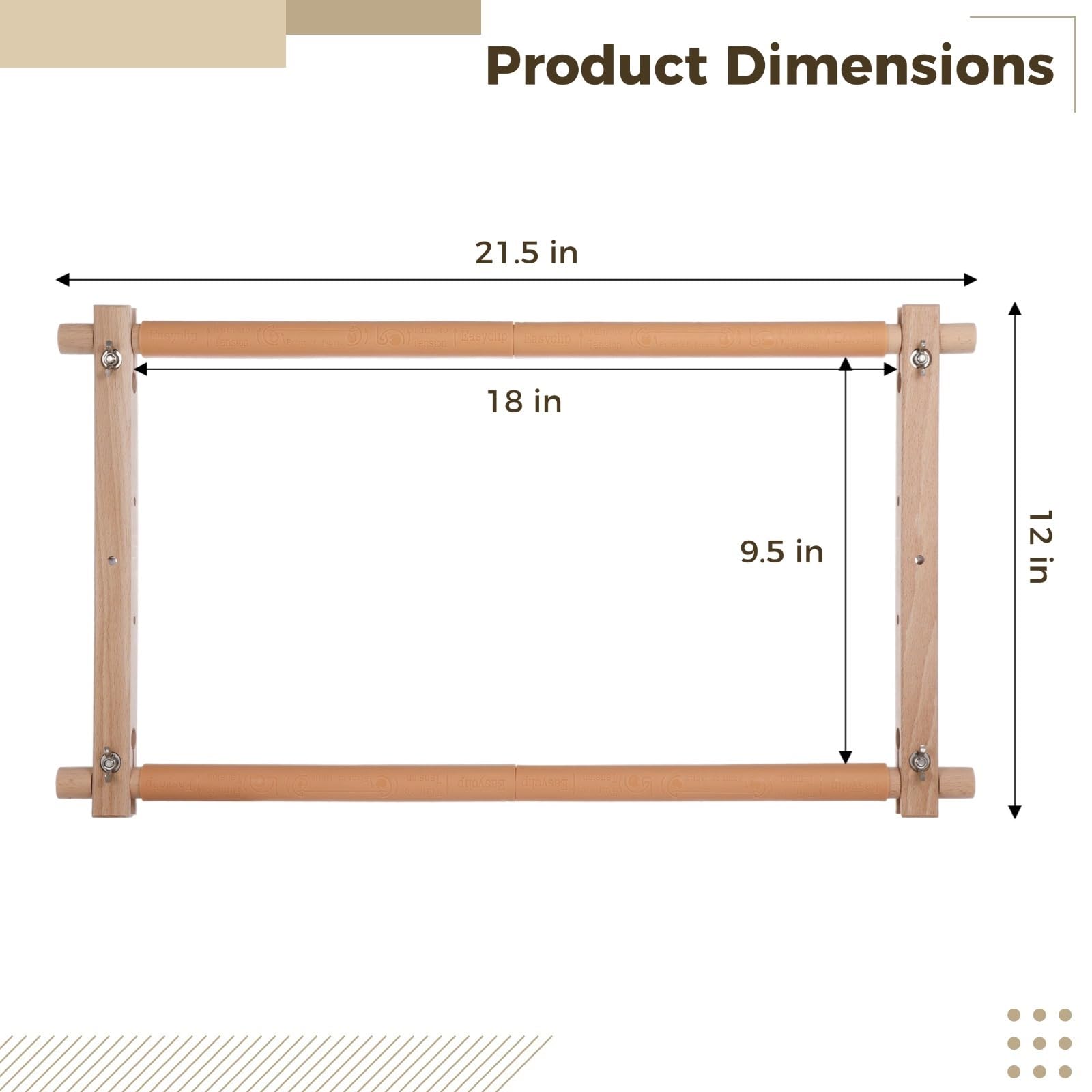 Stickrahmen aus Holz, 21,5 x 12 Zoll, Buchenholz Kreuzstichrahmen, Spannrahmen für Quilting, Holzrahmen für Tapisserie und Needlepoint, Scroll Frame für Nähen und Handarbeiten