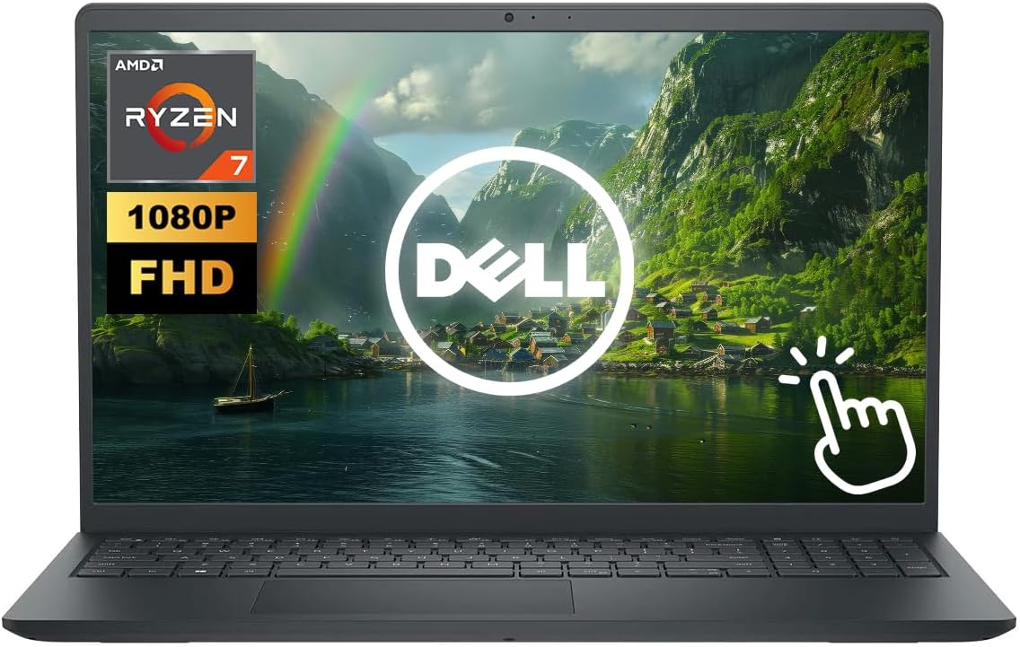 Dell Inspiron 15.6" FHD Touchscreen Business Laptop, AMD Ryzen 7 7730U (8-Core), 16GB RAM 512GB SSD, Windows 11 Home, Numeric Keypad, SD Card Reader, Black
