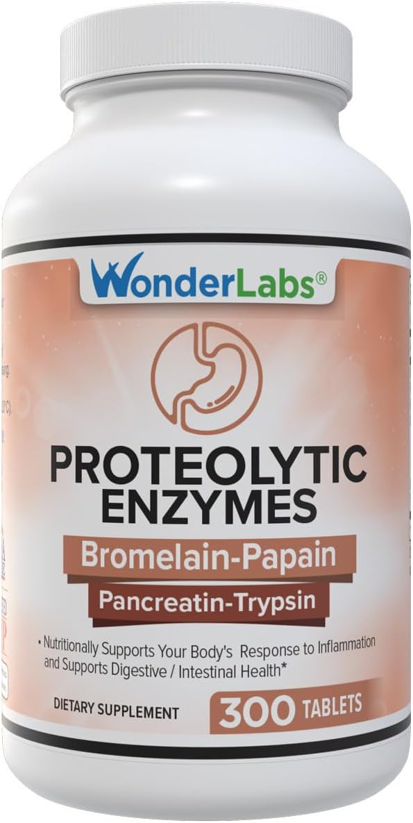 Wonder Laboratories Proteolytic Enzymes | Bromelain Papain Pancreatin Trypsin 550 mg Total with Standardized Amylase, Lipase, and Protease, 300 Tablets