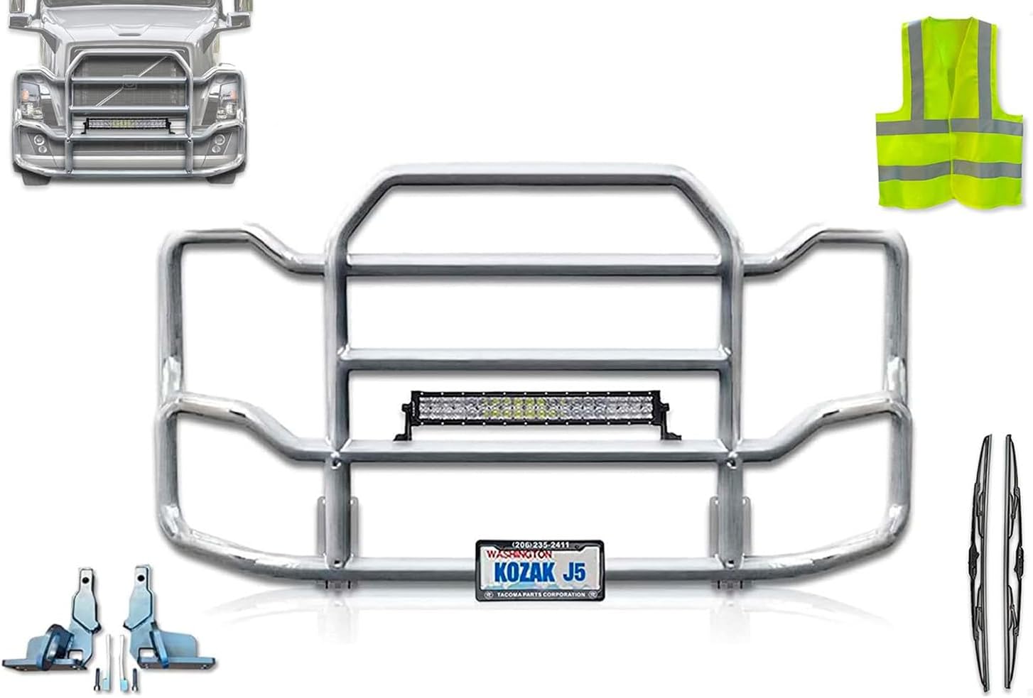 Front Grille Deer Bumper Guard Large for Semi Truck Compatible with Volvo VNL 2004-2017 (92"x40") + Bracket