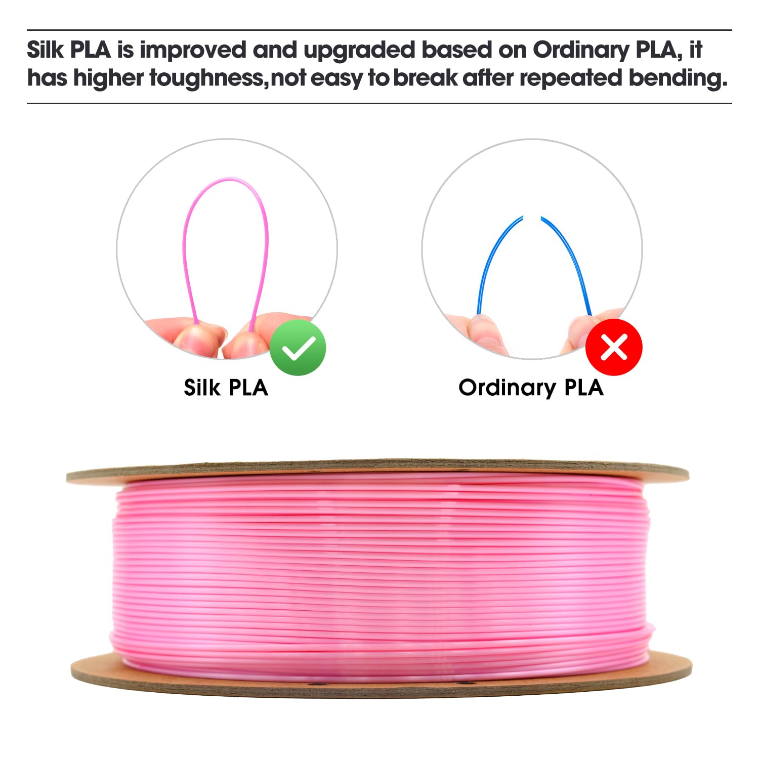 eSUN Filamento PLA Seta 1.75mm, Filamento PLA per Stampante 3D Lucido Serico, Precisione Dimensionale +/- 0.05mm, Bobina da 1KG (2.2 LBS) Filamento per Stampa 3D per Stampanti 3D, Seta Rosa