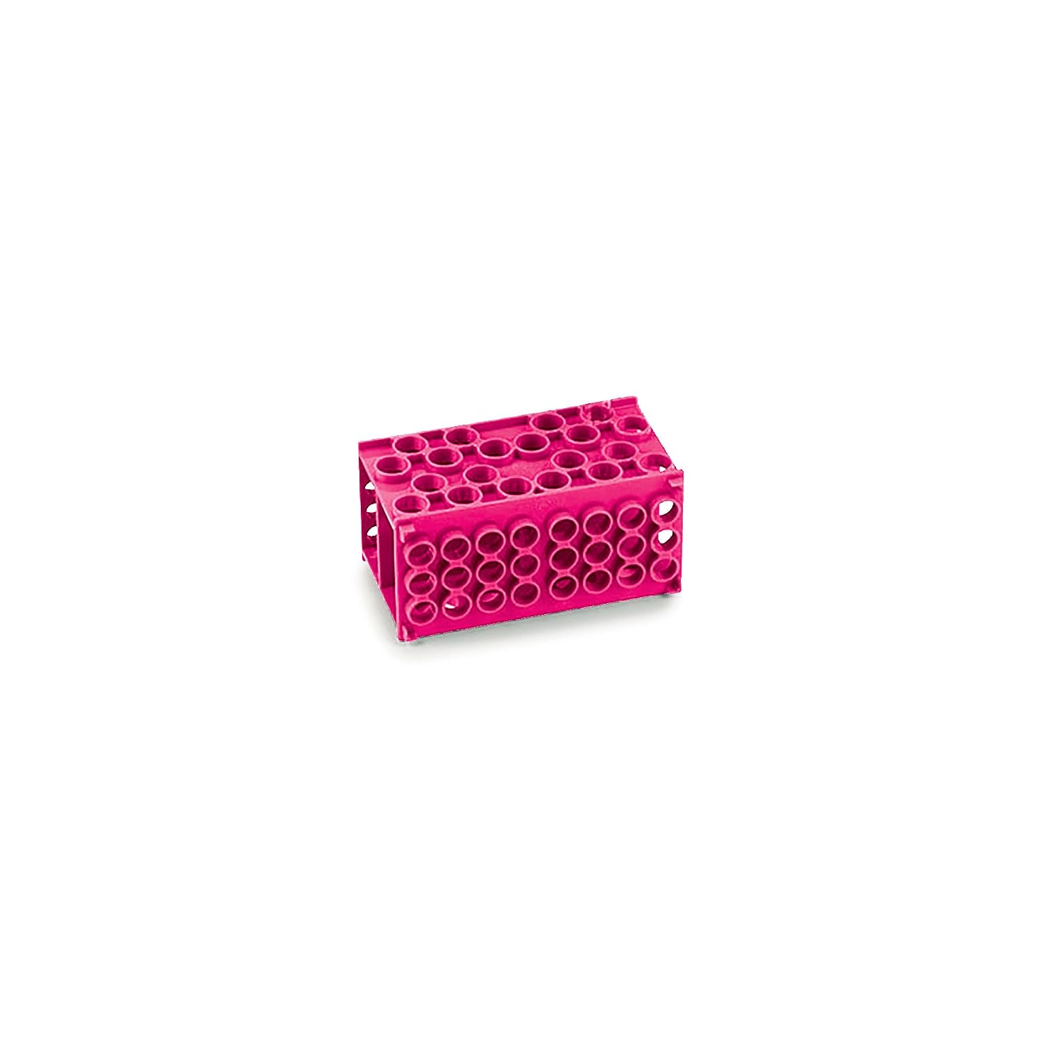 Globe Scientific 456945P TUFFBLOK XL Polypropylene 4-Way Link Together Tube Rack, Pink, Pack of 5