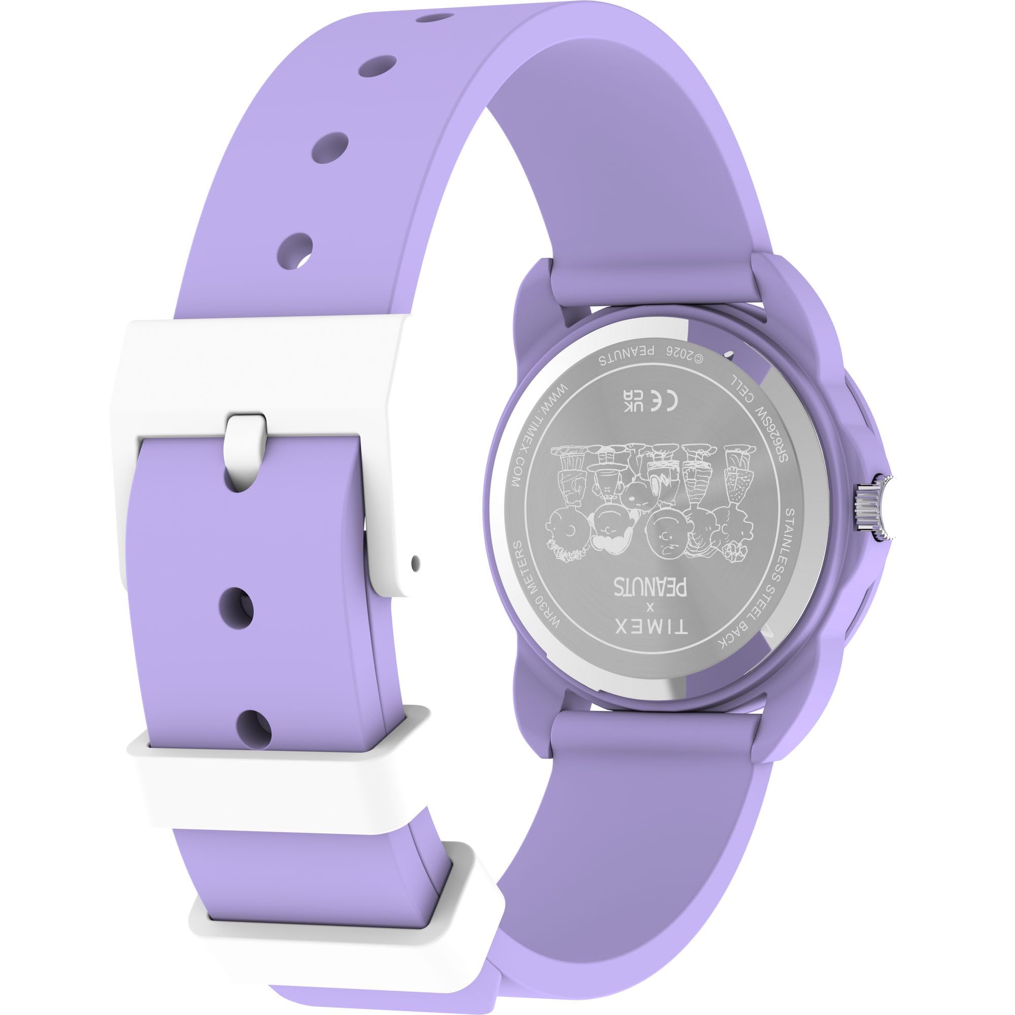 Timex Youth Peanuts Youth Spring 30 mm - Cinturino viola, quadrante bianco, cassa viola