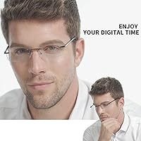 Vista 6 de JJWELL 3 Pack Reading Glasses for Men Blue Light Blocking Rimless Readers with Spring Hinge Anti EyestrainComputer GlareUV