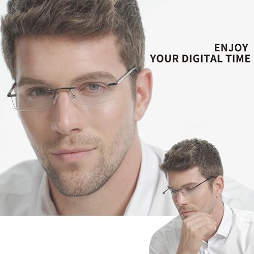 Miniatura 6 de JJWELL 3 Pack Reading Glasses for Men Blue Light Blocking Rimless Readers with Spring Hinge Anti EyestrainComputer GlareUV