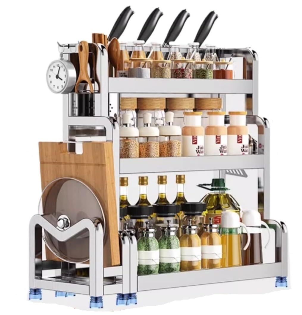 HADECOLL Spice Rack 304 Stainless Steel Spice Rack Countertop Desktop Organizer Kitchen Storage Shelf Kitchen Organiser,3-Tier