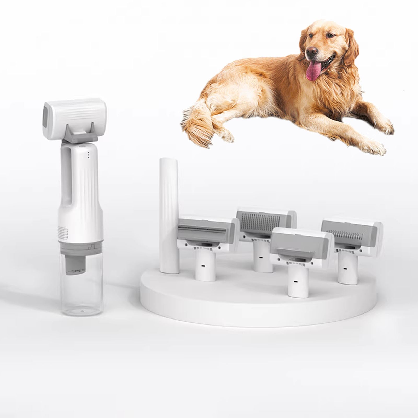 Aspiradora Inalámbrica 5 En 1 para Mascotas, Cepillo Recargable Todo En Uno con Aspiradora para Perros Y Gatos, Elimina Enredos, Elimina El Pelo Suelto Y Limpia El Hogar,Blanca