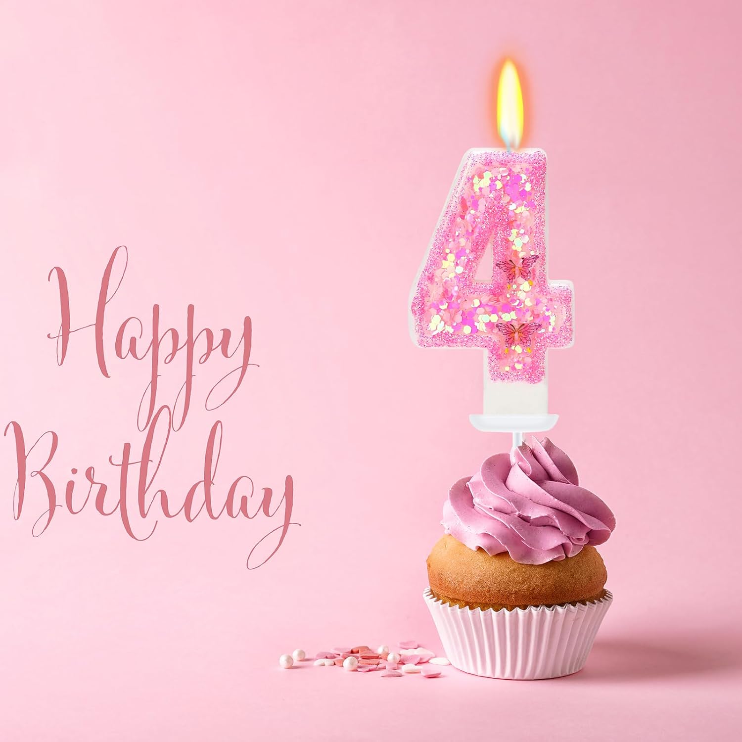 Butterfly Number 4 Candle, Princess Birthday Party Decorations Girl