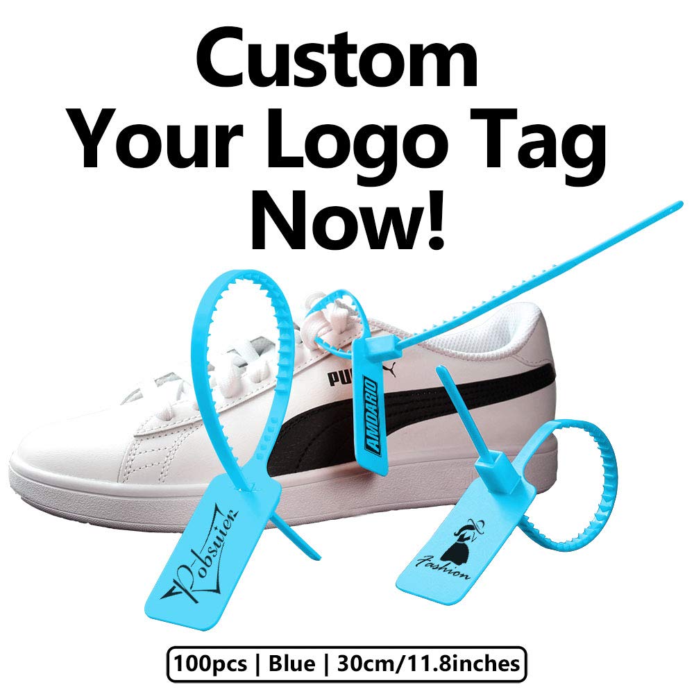 100Pcs Custom Logo Tag Zip Ties Off Plastic Security White Clothes Shoe Brand Hanging Label Tags 300mm/11.8"