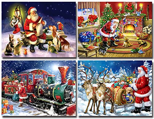 Manqyi 4 Piezas 5D Diamond Painting Kits de Navidad, Christmas 5D Diamante Pintura, Kits de Pintura de diamantes 5D Navidad, Diamond Art Christmas, Diamond Painting Kit Para Decoración 30X40 cm Cover