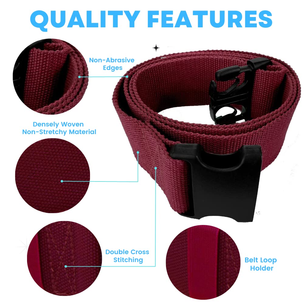 Gait Belt with Plastic Buckle by LiftAid - Transfer and Walking Aid with Belt Loop Holder for Assisting Therapist, Nurse, Home Care - 60"L x 2"W (Burgundy) — Amazon image 2