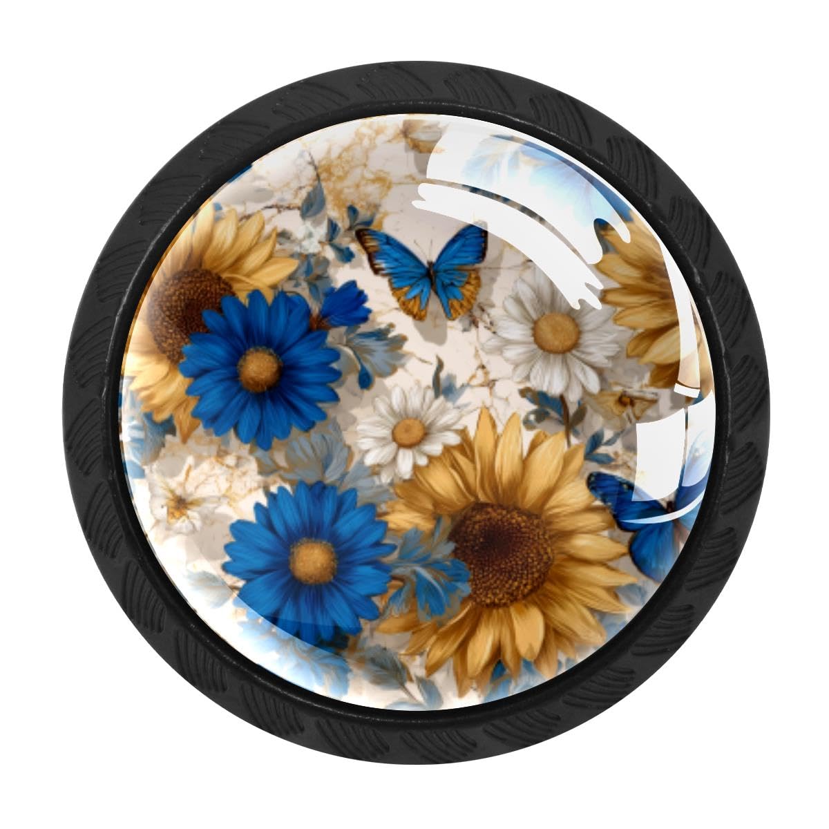 Heoeh Multi 2 4 Pcs Cabinet Knobs, Butterfly Daisies Marble Drawer Knobs Dresser Handles