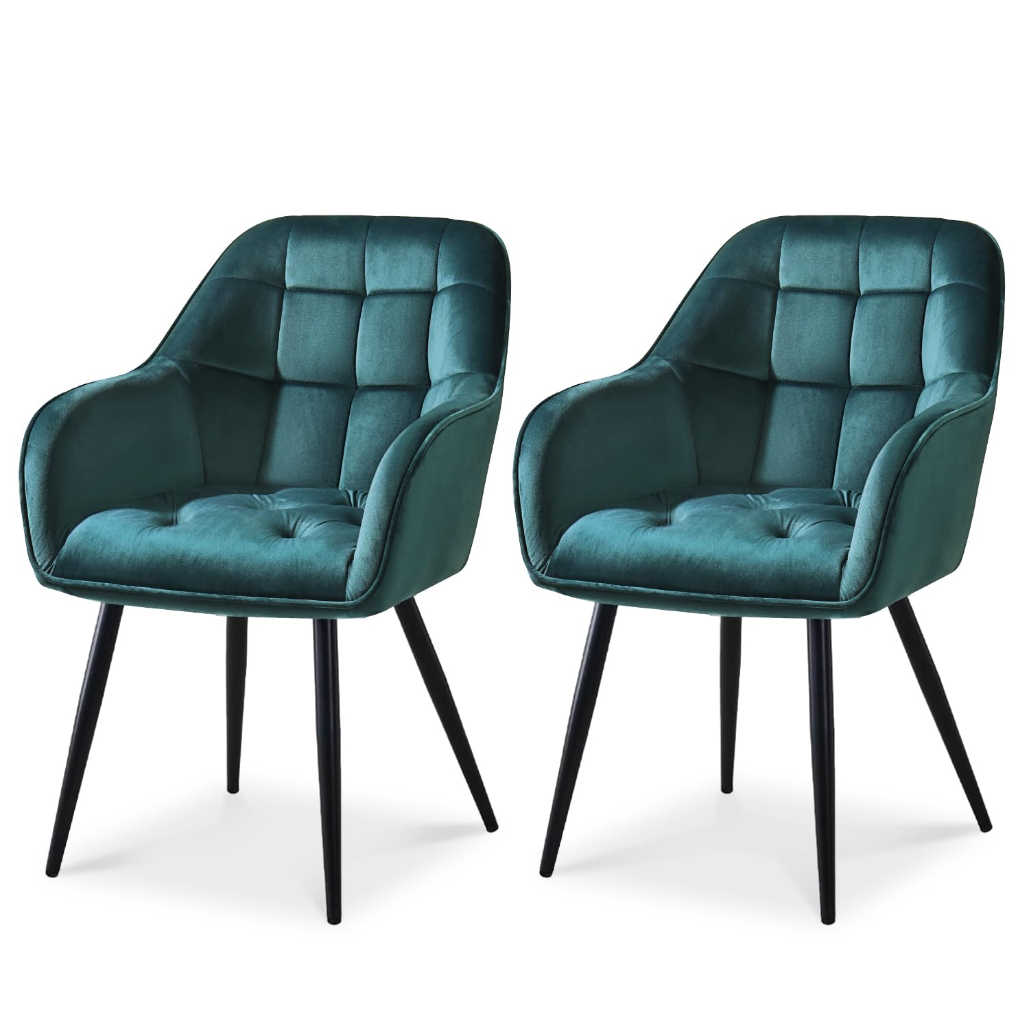 ELUCHANG Kitchen Dining Chair Set of 2 with Arms, Backrest, Velvet Thick Padded Upholstered, Vanity Chair, for Dining Room, Living Room, Dressing Table, Lounge, Teal