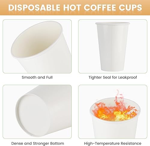 Miniatura 3 de vivigu Tazas de café  Paquete de 1000 vasos de papel de 12 onzas, tazas de café de papel desechables para bebidas calientes y frías, tazas de café