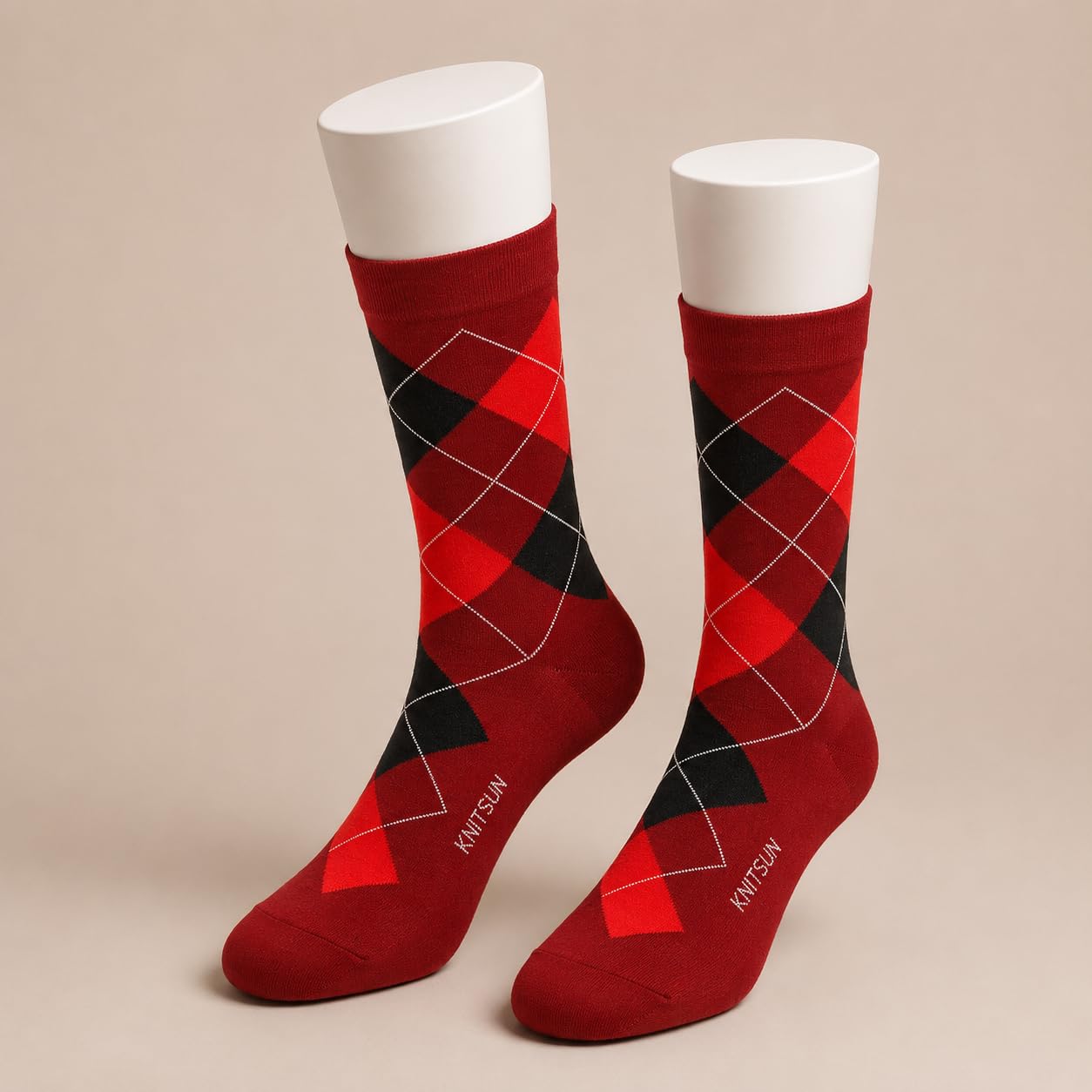 knitsun UNISEX COTTON RED ARGYLE CREW LENGTH SOCKS/PACK OF 1-picture-22