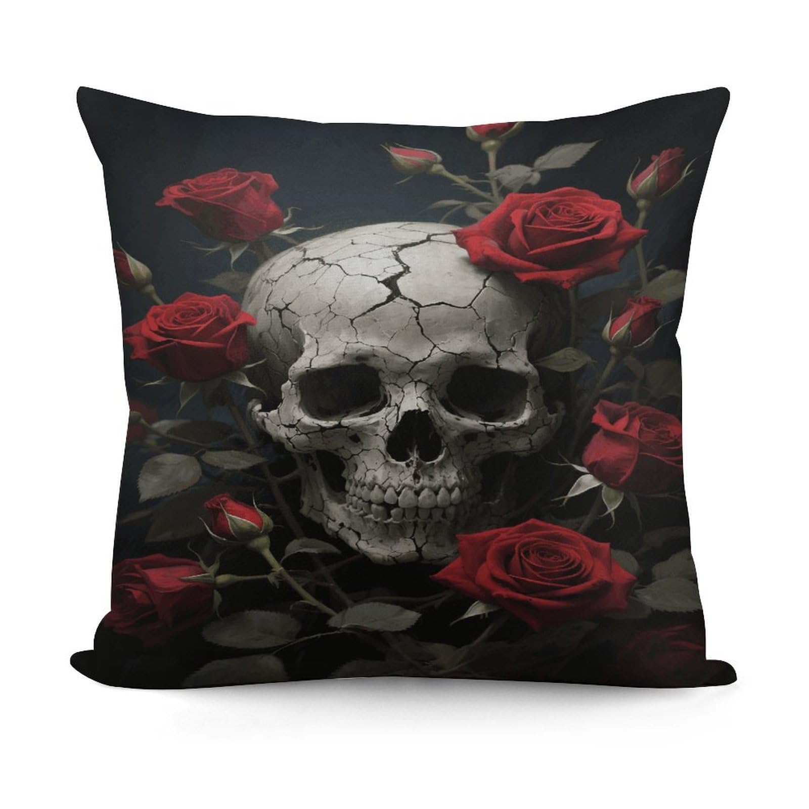 VstaDank Skull Rose Throw Pillow Cover Soft Square Cushion Cover Art Artwork Pillow Covers Mordern Couch Pillow Covers Decorative Cushion Case for Chair Couch Bedroom Living Room