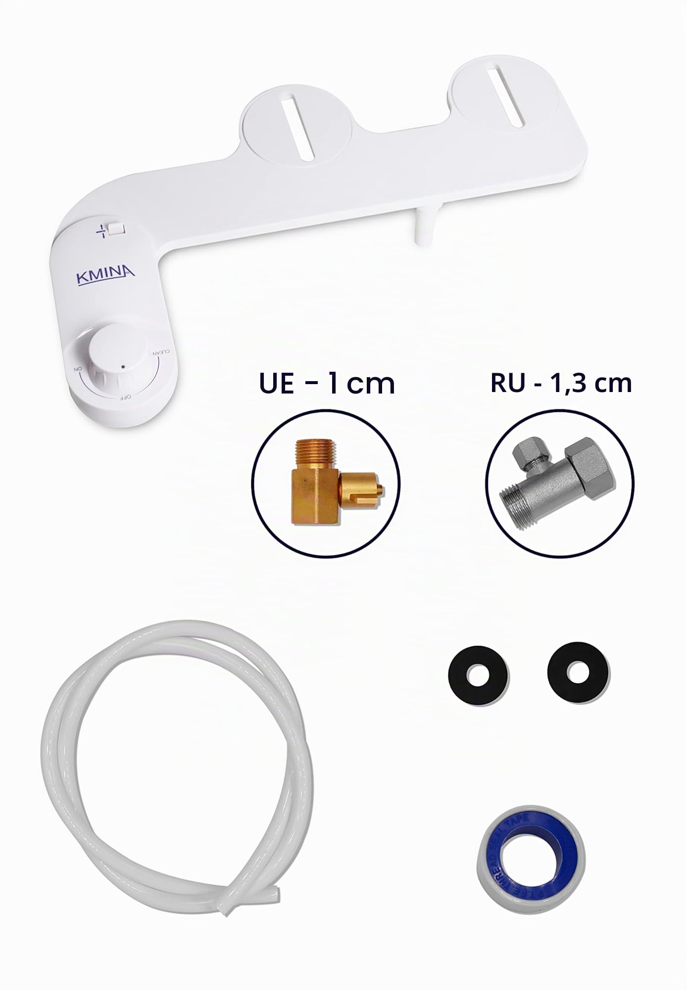 KMINA Bidet de Toilette WC Non Électrique (Tuyau 80 cm, Eau Froide), Pulvérisateur Jet d’Eau Réglable pour Hygiène Intime Type Lave-Fesses, Blanc