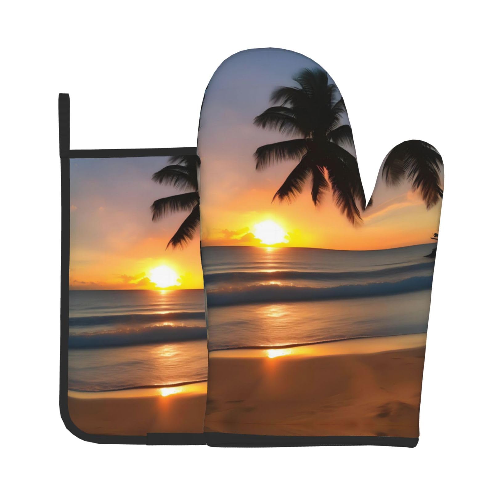 Oven Mitts and Potholders Set of 2 for Kitchen Baking Cooking GraySunset Beach Thick and Durable